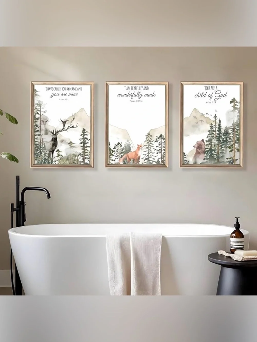 3pcs Forest Animals Bible Verse Wall Art 16x24 inches Unframed 021